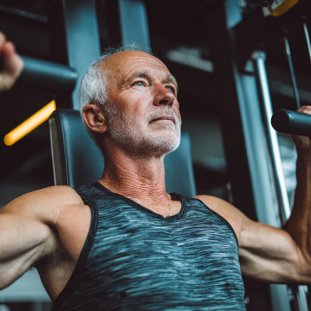 Happy elderly European couple preparing healthy meal together in modern kitchen, both smiling while cutting fresh vegetables and fruits
